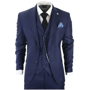 James Men’s 3-Piece Navy Blue Tailored Fit Suit