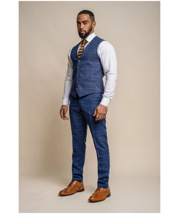 Kaiser - Men's Men's Tweed Check Blue Waistcoat