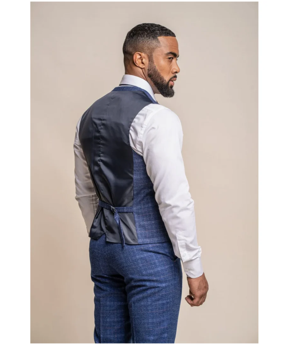 Kaiser - Men's Men's Tweed Check Blue Waistcoat