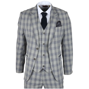 Knight Men’s 3-Piece Grey and Blue Checked Suit