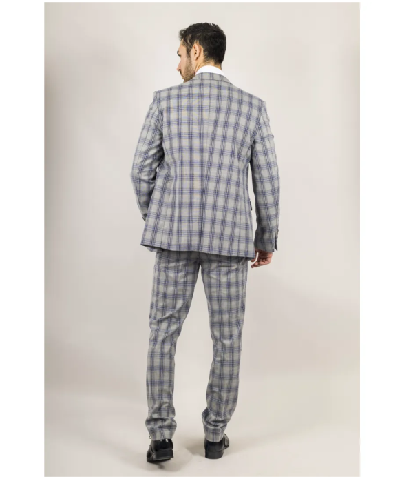 Knight Men's 3-Piece Grey and Blue Checked Suit