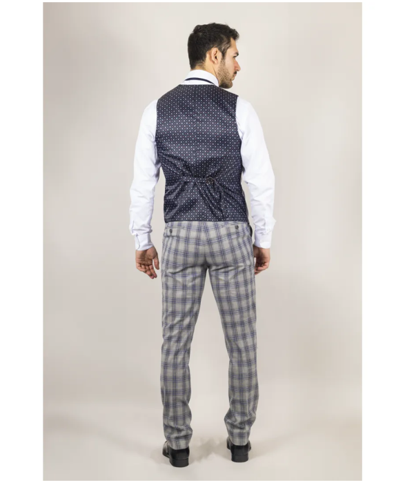 Knight - Men's Grey Blue Checked Waistcoat