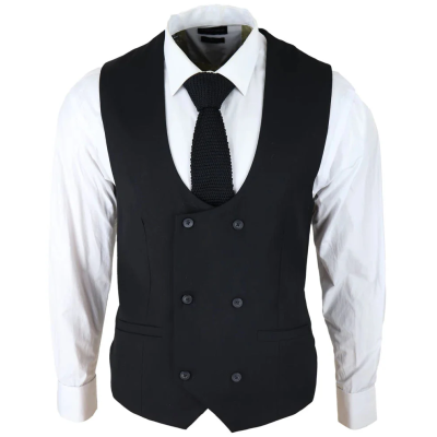 Marco - Men's Double Breasted Scoop Black Waistcoat