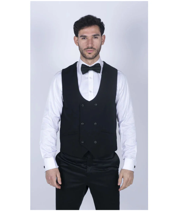 Marco - Men's Double Breasted Scoop Black Waistcoat