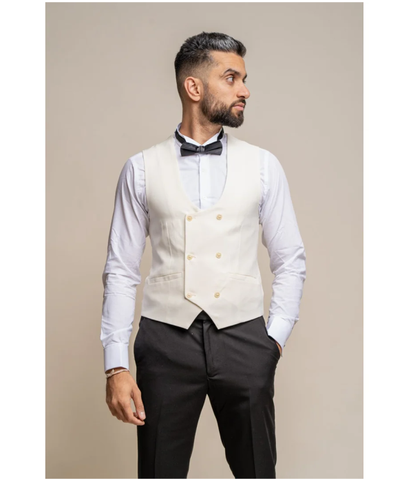 Marco - Men's Double Breasted Scoop Cream Waistcoat