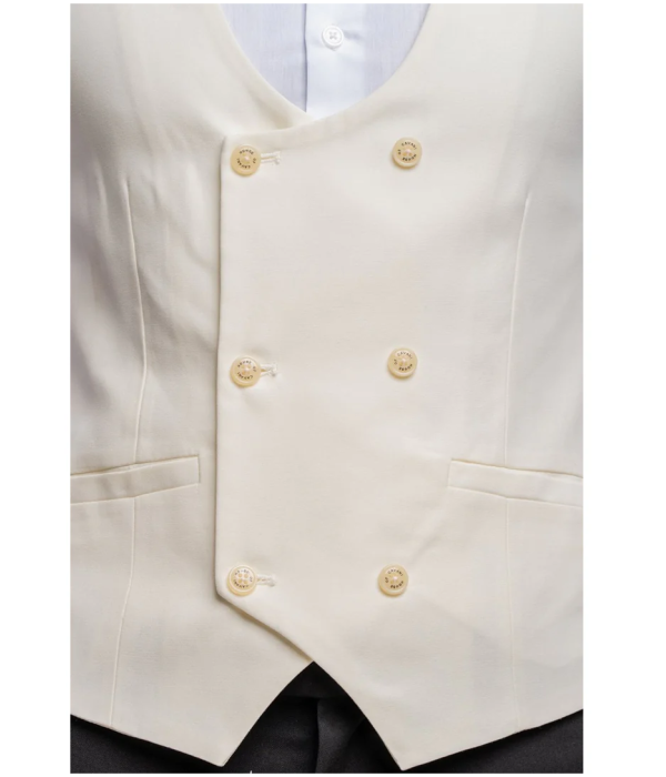 Marco - Men's Double Breasted Scoop Cream Waistcoat