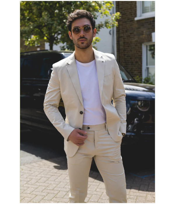 Mario - Men's 2 Piece Summer Suit Beige Office Wedding Classic Italian