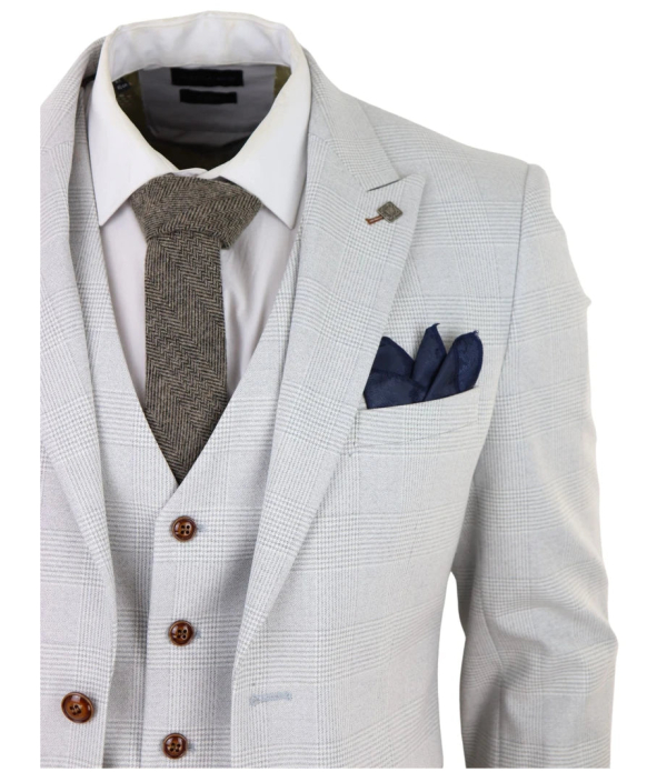 Mark Men's Grey Stone 3-Piece Tweed Check Suit with Brown Trim for Weddings and Proms