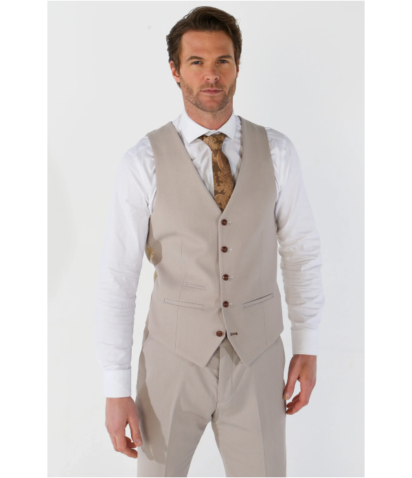 Mayfair - Men's 3 Peice Beige Birdseye Wedding Suit