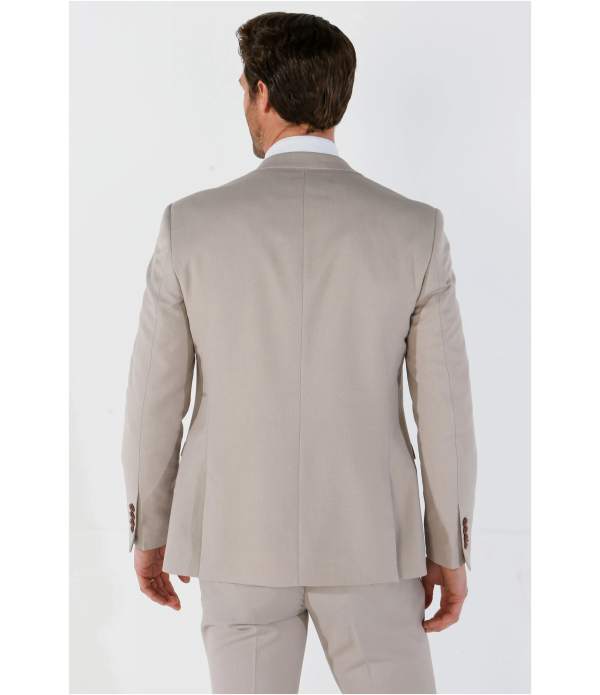 Mayfair - Men's 3 Peice Beige Birdseye Wedding Suit