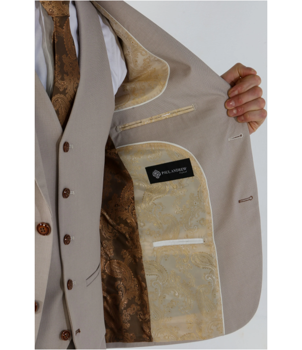 Mayfair - Men's 3 Peice Beige Birdseye Wedding Suit