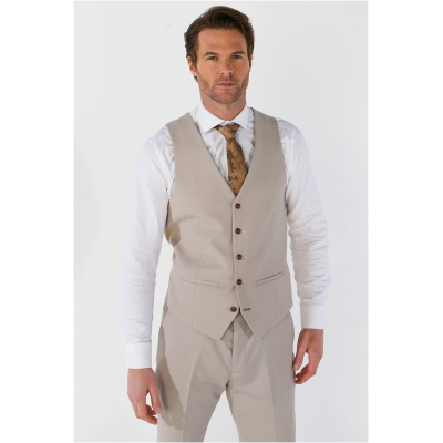 Mayfair - Men's Beige Birdseye Waistcoat