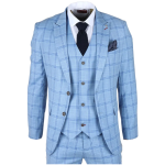 Plowman Men's Light Blue 3-Piece Checked Suit - 44UK Jacket/Waistcoat + 38W Trousers