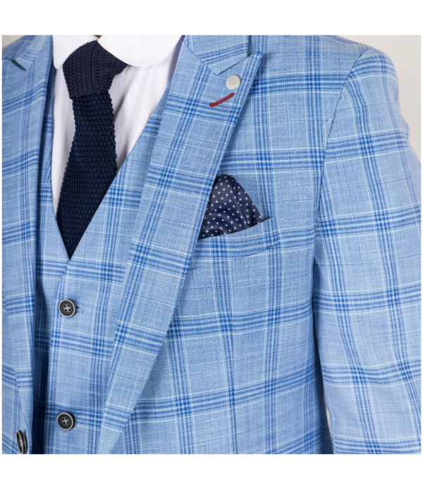 Plowman Men's Light Blue 3-Piece Checked Suit