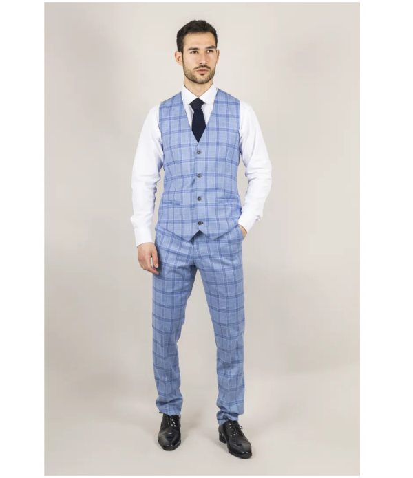 Plowman Men's Light Blue 3-Piece Checked Suit