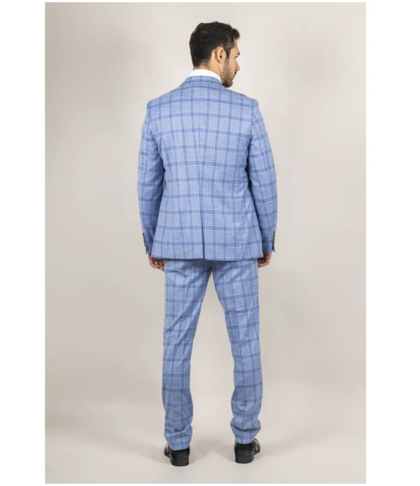 Plowman Men's Light Blue 3-Piece Checked Suit