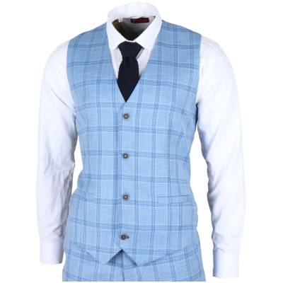 Plowman - Men's Light Blue Checked Waistcoat