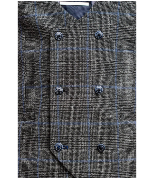 Power - Men's Grey Check Slim Fit Waistcoat