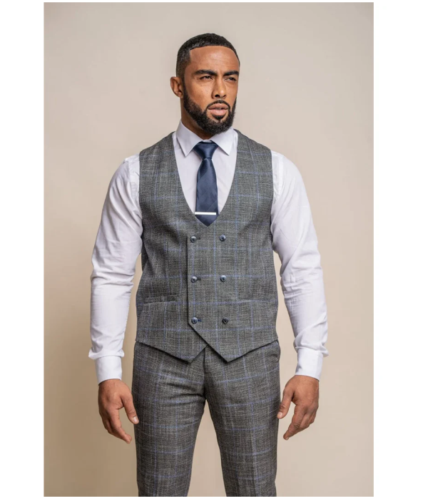 Power - Men's Grey Check Slim Fit Waistcoat