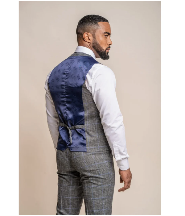 Power - Men's Grey Check Slim Fit Waistcoat