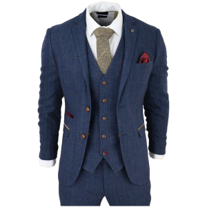 Scott Men’s Blue 3-Piece Tweed Check Suit