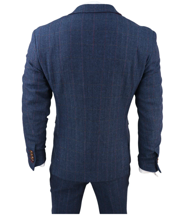 Scott Men's Blue 3-Piece Tweed Check Suit