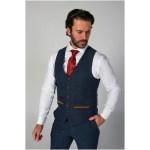 Scott - Men's Blue Tweed Checked Waistcoat - UK 48