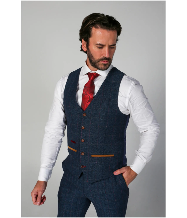 Scott - Men's Blue Tweed Checked Waistcoat