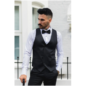 Men’s Black Satin Double Breasted Waistcoat Black Tie Dinner Vest