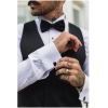 Men's Black Satin Double Breasted Waistcoat Black Tie Dinner Vest