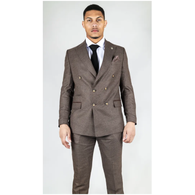 STZ92 - Men's Brown Double Breasted 2 Piece Suit