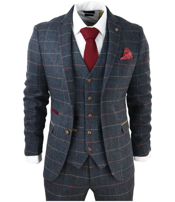 Thomas Men's Navy 3-Piece Tweed Check Suit