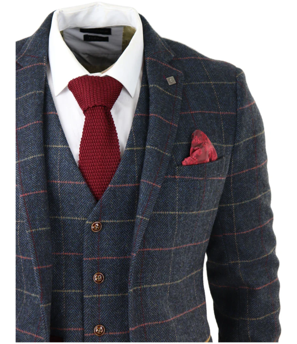 Thomas Men's Navy 3-Piece Tweed Check Suit