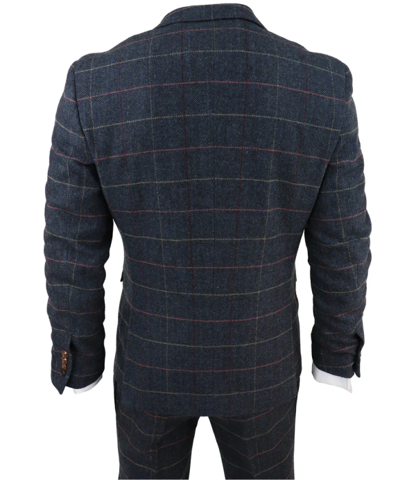 Thomas Marineblauer 3-teiliger Tweed-Karo-Anzug für Männer