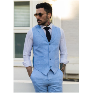 TP-12 – Men’s Summer Suit Waistcoat Trousers Linen Formal Royal Blue Wedding