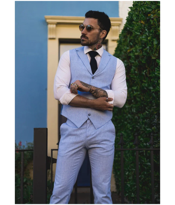 TP-12 - Men's Summer Suit Waistcoat Trousers Linen Formal Royal Blue Wedding