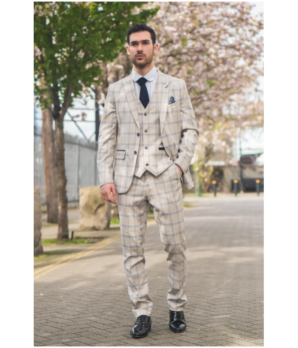 Warwick Men's Beige 3-Piece Checked Suit