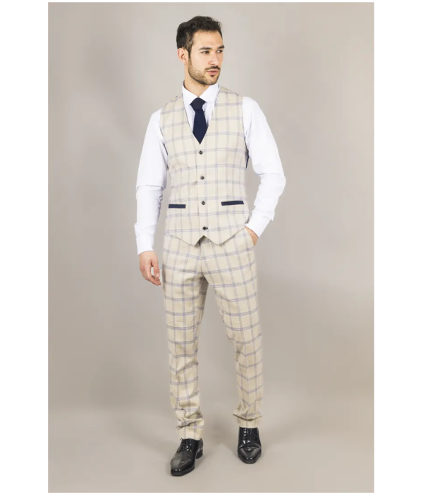 Warwick Men's Beige 3-Piece Checked Suit