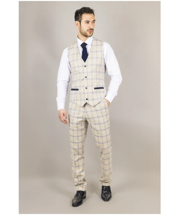 Warwick - Men's Beige Checked Waistcoat