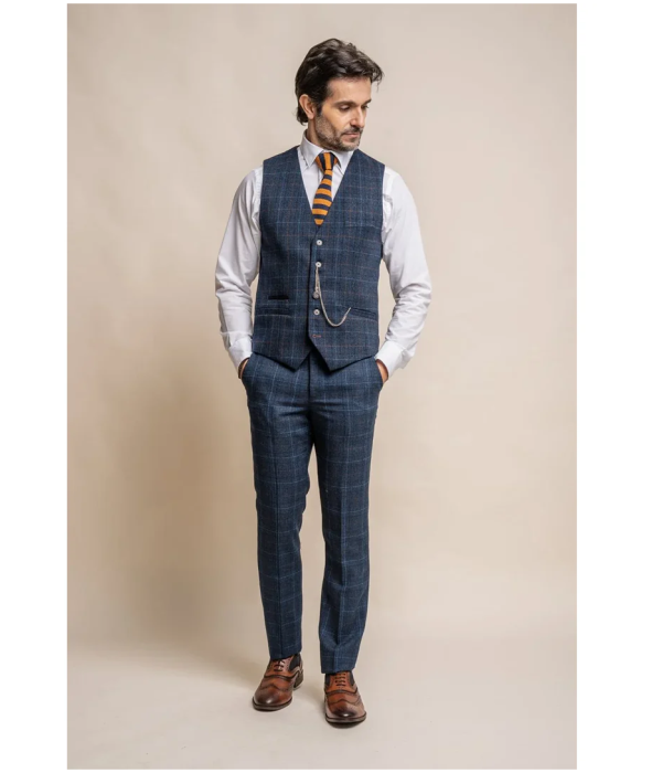 Cody - Men's Navy Blue Check Waistcoat