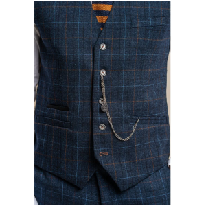 Cody - Men's Navy Blue Check Waistcoat