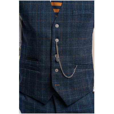 Cody - Men's Navy Blue Check Waistcoat