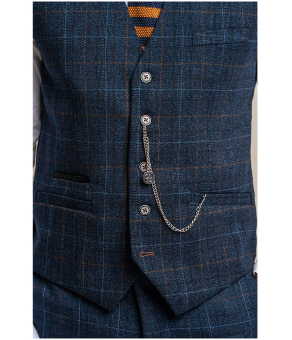 Cody - Men's Navy Blue Check Waistcoat