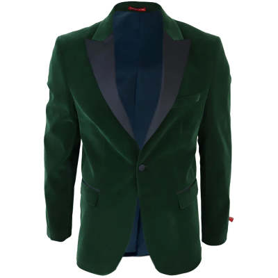 Men's Green Velvet Tux Blazer Satin Lapels Dinner Wedding Prom Black Tie