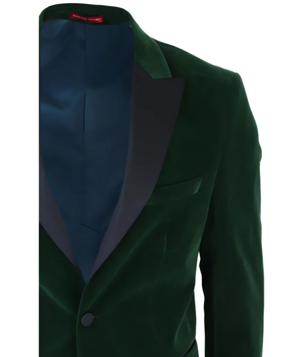 Men's Green Velvet Tux Blazer Satin Lapels Dinner Wedding Prom Black Tie