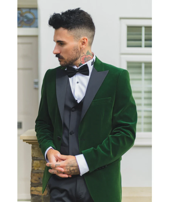 Men's Green Velvet Tux Blazer Satin Lapels Dinner Wedding Prom Black Tie