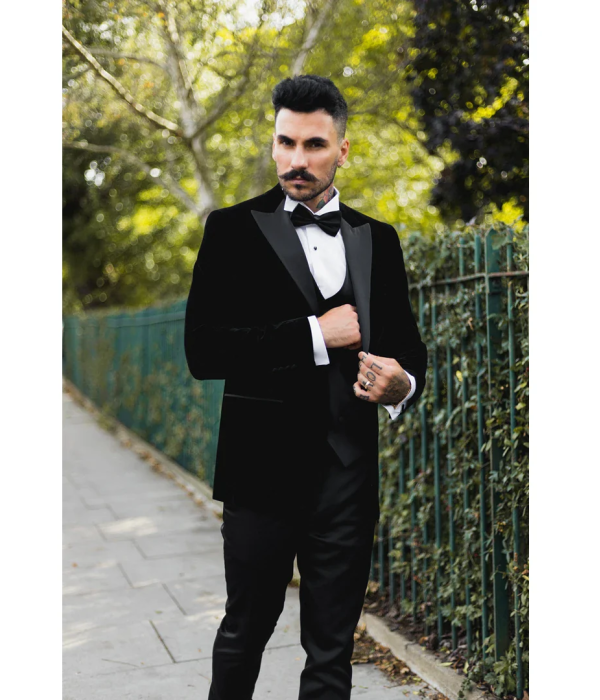 Men's Black Velvet Tux Blazer Satin Lapels Dinner Wedding Prom Black Tie