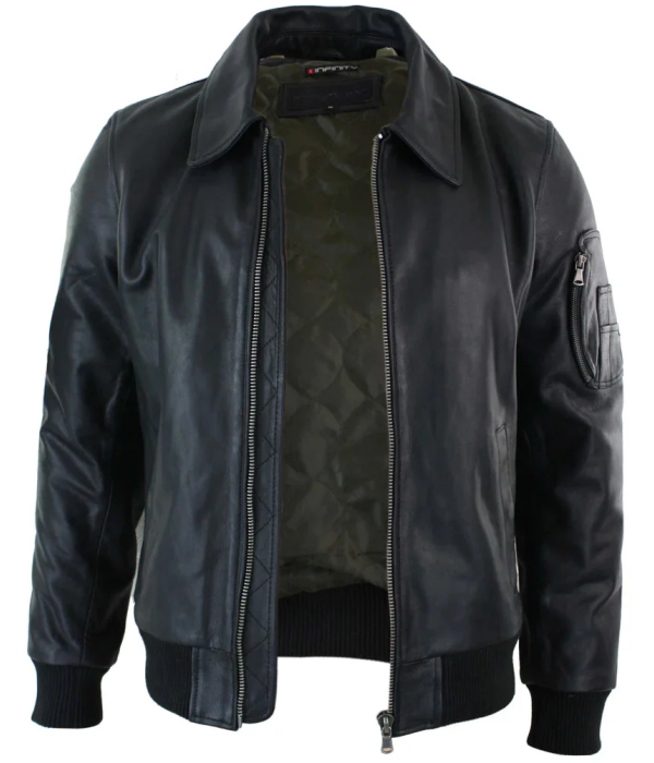 Men's Leather Harrington Black Bomber Classic Pilot Jacket