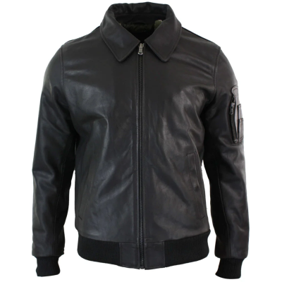 Men's Leather Harrington Brown Bomber Classic Pilot Jacket