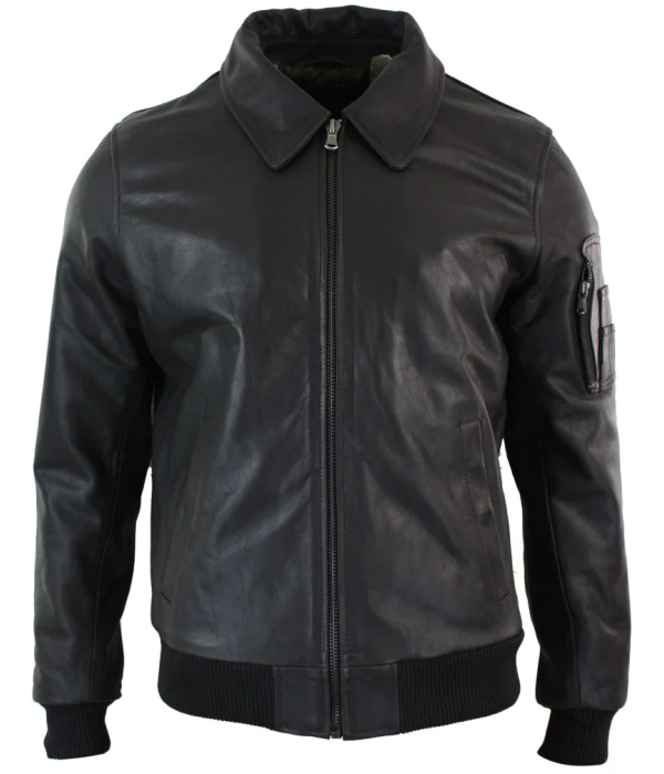 Men's Leather Harrington Brown Bomber Classic Pilot Jacket